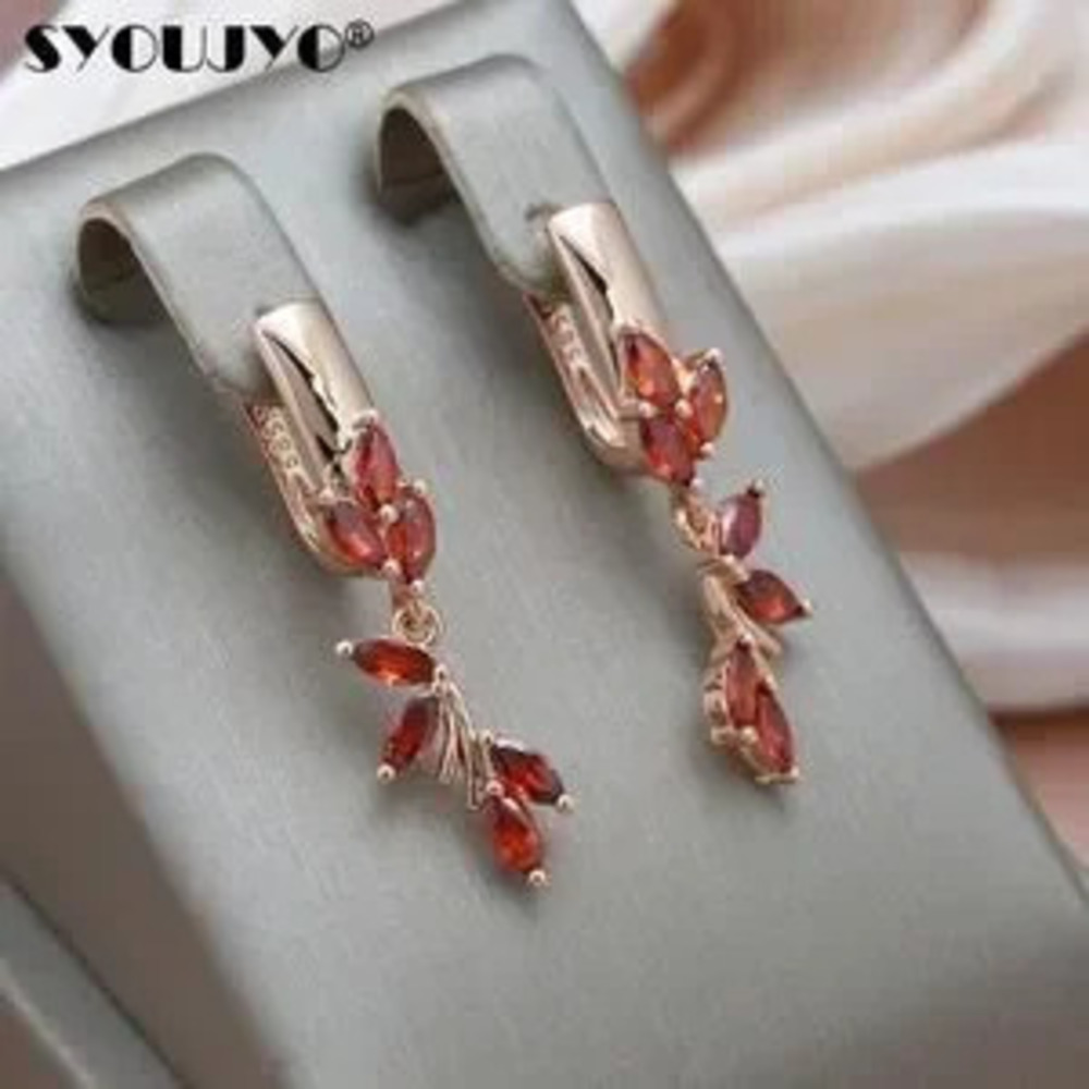Long Drop Orange Leaf Earrings